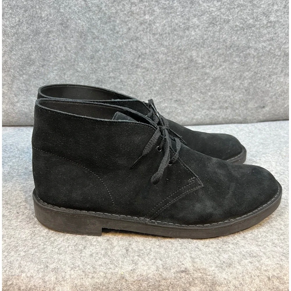 Clarks Mens Black Suede Desert Boots Chukka Ankle Lace Up Minimalist Size 13
